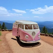 Nostaljik Metal Çek Bırak Pembe Wv Minibüs Araba Kapılar Açılır - 5