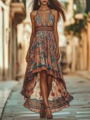 Kadın Askılı Derin Göğüs Detaylı Asimetrik Detaylı Süprem Elbise thumbnail 1