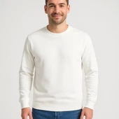 Erkek Üç İplik Düz Bisiklet Yaka SweatShirt - Beyaz - 2