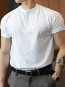 Erkek Kısa Kollu Hakim Yaka önü Düğmeli Viskon Bluz thumbnail 1