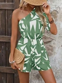 Kadın Tek Omuzdan Açık Beli Lastikli Desenli Süprem Tulum thumbnail 1