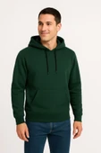Erkek Üç İplik Kapüşonlu Kanguru Cepli SweatShirt Hoodie - Haki thumbnail 1