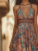 Kadın Askılı Derin Göğüs Detaylı Asimetrik Detaylı Süprem Elbise thumbnail 2