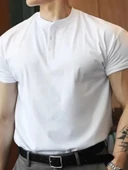 Erkek Kısa Kollu Hakim Yaka önü Düğmeli Viskon Bluz thumbnail 2