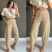 Kadın Yüksek Bel Krep Pantolon thumbnail 1