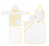 Sema Baby 5 Parça Bebek Bornoz Seti - Sarı - 1