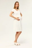Luvmabelly MYRA9684 Önden Bölmeli Dantelli Hamile Geceliği -Ekru - 1