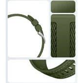 Sneezy Huawei Watch GT5 Pro 46mm ile Uyumlu Metal Tokalı Dikiş Detaylı Şık Dokuma Silikon Kordon  Haki thumbnail 5