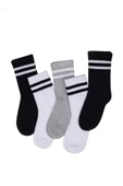 Çocuk Çorap Soket 3 Çift Unisex Beyaz-Siyah-Gri thumbnail 1