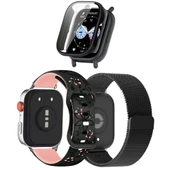 3'lü Kordon Koruma Seti Redmi Watch 5 Active Uyumlu Metal Hasır,Çiçek Desenli Silikon Kasa Koruyucu  MDL15 thumbnail 1