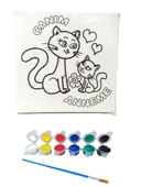 Hayal Sepeti SEVİMLİ KEDİLER Tuval 20 X 20  6lı boya, fırça Boyama seti - 1