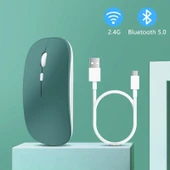 Apple Macbook Şarj Edilebilir Sessiz Mouse Bluetooth + 2.4Hz Wifi Kablosuz Mouse Fare  Beyaz thumbnail 6