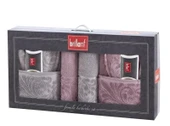 Brillant Kısmi Kadife Bornoz Seti 3001 (8 Parça) Gri & Mürdüm - 2