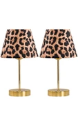 Star Gold Metal Ayaklı Abajur Leopar Desenli Kumaş Başlık Yatak Odası Salon Masa Lambası 2 Adet - 1