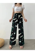 Desenli Beli Lastikli Bürümcük Pantolon-SİYAH - 1