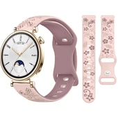 Huawei Watch GT4 41mm Uyumlu FloraFlex Çiçek Desenli Yumuşak Soft Silikon Kordon  Pembe thumbnail 1