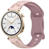 Huawei Watch GT4 41mm Uyumlu FloraFlex Çiçek Desenli Yumuşak Soft Silikon Kordon  Pembe thumbnail 6