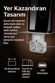 Akım Korumalı Çok Fonksiyonlu Priz  Çift USB Girişli LED Işıklı Akıllı Priz Telefon Standlı - 3