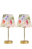 Star Gold Ayaklı Abajur Çiçek Desenli Kumaş Başlık Yatak Odası Salon Masa Lambası 2 Adet thumbnail 1