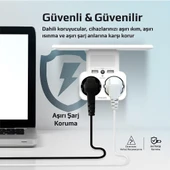 Akım Korumalı Çok Fonksiyonlu Priz  Çift USB Girişli LED Işıklı Akıllı Priz Telefon Standlı - 2