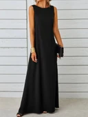 Kadın Kolsuz Kayık Yaka Maksi Janjan Krep Elbise thumbnail 5