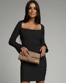 Kadın Uzun Kollu Kare Yaka Kol Ucu Ispanyol Triko Elbise thumbnail 2