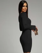 Kadın Uzun Kollu Kare Yaka Kol Ucu Ispanyol Triko Elbise thumbnail 3