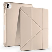 iPad Pro 11 inç M4 2024 Uyumlu Kılıf Üçgen Katlanabilir Kalem Şarj Bölmeli Kılıf A2836 A2837 A3006  Gold - 1