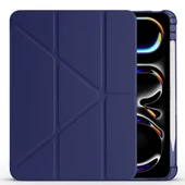 iPad Pro 11 inç M4 2024 Uyumlu Kılıf Üçgen Katlanabilir Kalem Şarj Bölmeli Kılıf A2836 A2837 A3006  Lacivert - 3