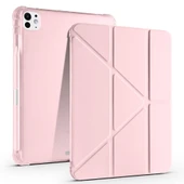 iPad Pro 11 inç M4 2024 Uyumlu Kılıf Üçgen Katlanabilir Kalem Şarj Bölmeli Kılıf A2836 A2837 A3006  Pembe - 1