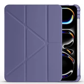 iPad Pro 11 inç M4 2024 Uyumlu Kılıf Üçgen Katlanabilir Kalem Şarj Bölmeli Kılıf A2836 A2837 A3006  Lavanta thumbnail 3