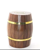 Pirinç Ahşap Fıçı Kumbara 15 Cm Wb538 - 1