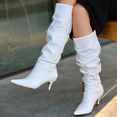 Zelya Beyaz Cilt Topuklu Çizme - 4