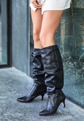 Zelya Siyah Cilt Topuklu Çizme - 1