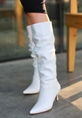 Zelya Beyaz Cilt Topuklu Çizme - 1