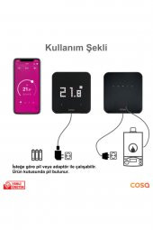 Cosa Akıllı Oda Termostatı Kablosuz Kombi Kontrolü V4 Ekranlı Pilli Ve Adaptör Girişli P4TR-21 - 2