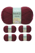 5 Adet Vizon Premium Akrilik El Örgü İpi Yünü Renk No:999 Bordo thumbnail 1