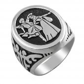 Kafkas Motifli Oval 925 Ayar Gümüş Yüzük thumbnail 3