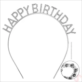 Gümüş Kristal Taşlı Happy Birthday Doğum Günü Tacı İthal Ürün A Kalite 17x16 Cm - 5