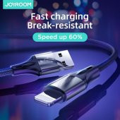 Joyroom S-1230N6 iPhone Lightning Hızlı Şarj ve Data Kablosu Örgü 3A 1.2M Siyah - 6