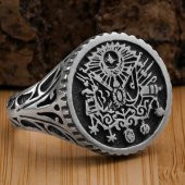 Osmanlı Devlet Armalı Yuvarlak 925 Ayar Gümüş Yüzük thumbnail 1