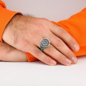 Osmanlı Devlet Armalı Yuvarlak 925 Ayar Gümüş Yüzük thumbnail 2