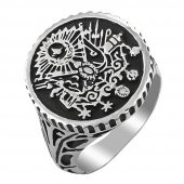 Osmanlı Devlet Armalı Yuvarlak 925 Ayar Gümüş Yüzük thumbnail 3