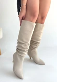 Pabucmarketi Bej Kadın Topuklu Çizme - 3