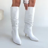 Pabucmarketi Beyaz Kadın Topuklu Çizme thumbnail 4