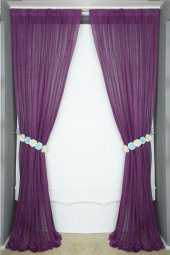 DAR ETEK MOR RENK TEK KANAT Hazır dikilmiş Pileli Fon Perde 75*260 cm - 6