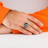 Osmanlı Tuğralı Yuvarlak 925 Ayar Gümüş Yüzük thumbnail 2