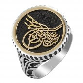 Osmanlı Tuğralı Yuvarlak 925 Ayar Gümüş Yüzük thumbnail 3