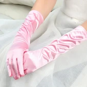 Uzun Boy Ekstra Parlak Saten Eldiven Pembe Renk thumbnail 1