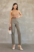 Cep Detaylı Beli Lastikli Gabardin Kumaş Pantolon 6019-Haki thumbnail 3